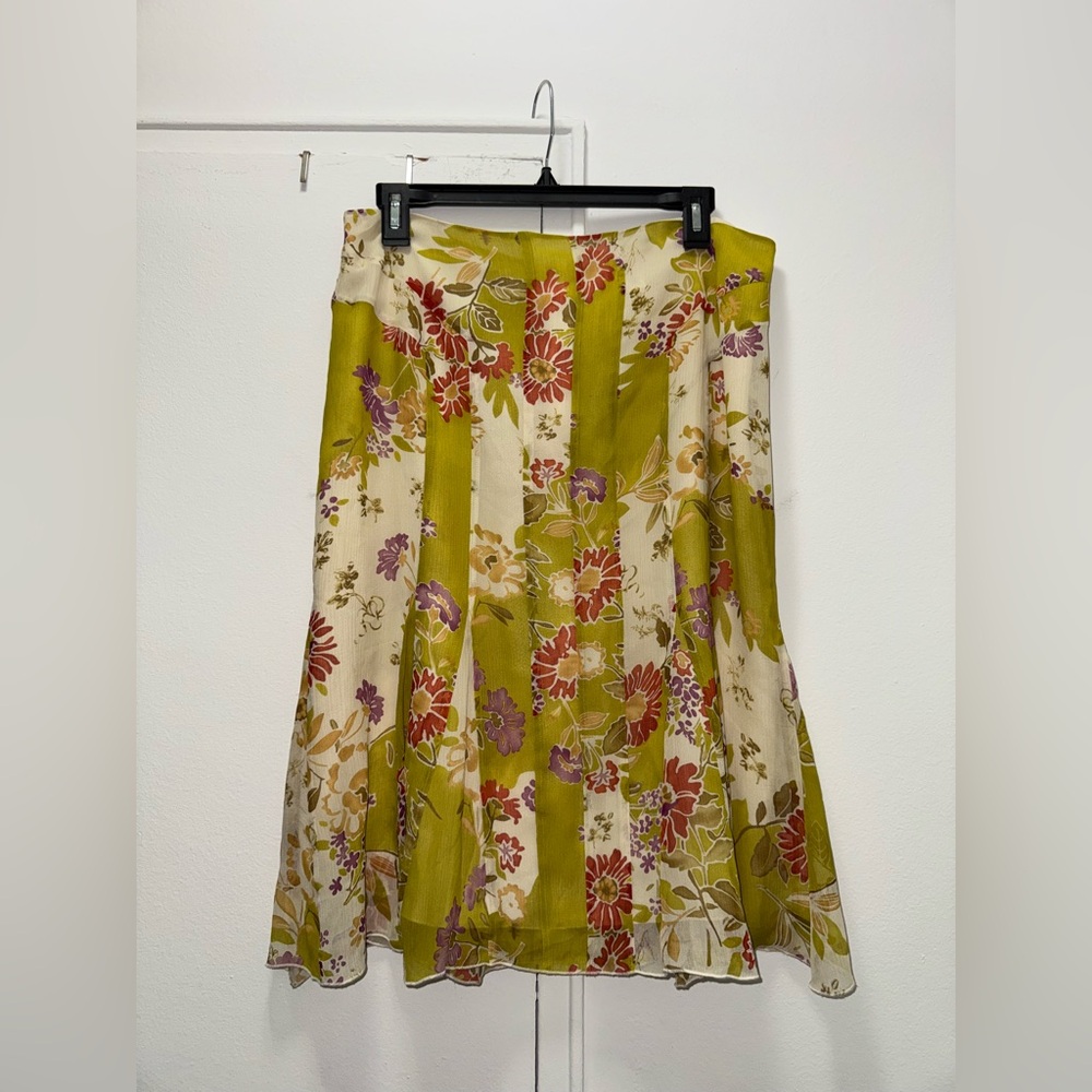 Y2K 90s Floral Fairycore Midi color block Skirt by Intuitions 100% silk size 8 - Picture 3 of 5